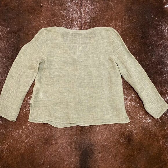 Eileen Fisher Linen Gauze Strata Button Front V-Neck Shirt Natural Wheat M - Picture 4 of 16